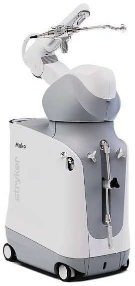 The Stryker Mako robotic arm system fitted with its total hip replacement attachment.